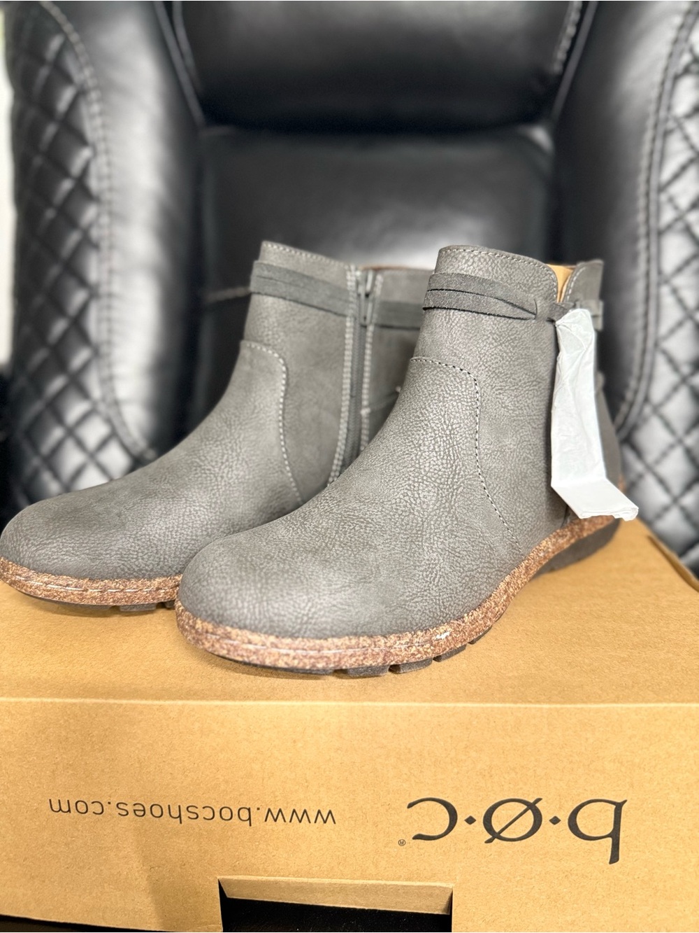 b.o.c. Gray Textured Ankle Booties with Cork-Look Sole